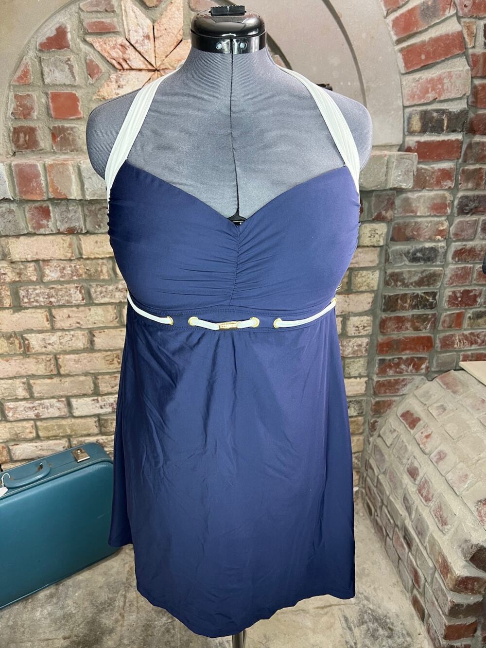 Nautica swimsuit swim dress halter blue white